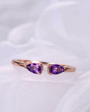 1Ct Pear Cut Purple Amethyst Two Stone Engagement Ring Band 14K Rose Gold Finish