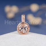 1ct Round Simulated Peach Morganite Bezel Set Pendant Chain 14k Rose Gold Plated