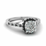 1ct Cushion Diamond Black Accent Solitaire Engagement Ring 14k White Gold Finish