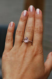 1.5ct Pear Cut Peach Morganite Halo Filigree Engagement Ring 14k Rose Gold Over