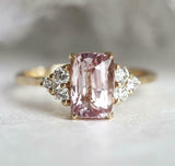 1.5ct Cushion Cut Peach Morganite Petite Round Accents Ring 14k Yellow Gold Over
