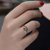 1ct Engagement Ring Round Cut Black Diamond Sun Crown 14k Yellow Gold Finish