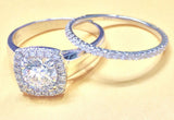 Halo Bridal Set Engagement Ring 2ct Round Cut VVS1 Diamond 14k White Gold Finish