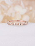 1ct Round Cut Diamond Wedding Band Floral Petite Half Eternity 14k RoseGold Over
