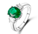 2.4ct Engagement Ring Oval Cut Green Emerald Solitaire 14k White Gold Finish