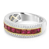 3.5ct Princess Pink Ruby Wedding Band Half Eternity Milgrain 14k White Gold Over