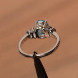 2.3ct Engagement Ring Oval Cut Blue Topaz Stylish Art Deco 14k White Gold Finish