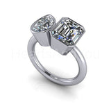 2.2ct Emerald Cut Simulated Diamond Bezel Two Stone Ring 14k Yellow Gold Plated
