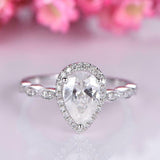 2.2ct Pear Cut Diamond Engagement Ring Round Accents Halo 14k White Gold Finish
