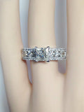4Ct Princess Cut Diamond Round Iced Shank Engagement Ring 14K White Gold Finish