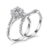 2.1ct Round Cut Moissanite Stylish Halo Bridal Ring Set 14k White Gold Plated