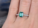 2.3ct Green Emerald Cut Engagement Ring Diamond Accents 14k White Gold Finish