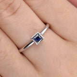 0.5ct Princess Cut Blue Sapphire Engagement Ring Solitaire 18k White Gold Finish