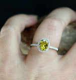 1ct Oval Cut Yellow Sapphire Engagement Ring Halo Solitaire 14k WhiteGold Finish