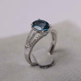 2.4ct Engagement Ring Oval Cut London Blue Topaz Split Shank 14k White Gold Over