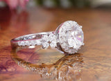 Halo Solitaire Engagement Ring 2ct Round Cut VVS1D Diamond 18k White Gold Finish