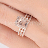 2.5ct Emerald Simulated Morganite Halo Anniversary Trio Set 14k Rose Gold Plated