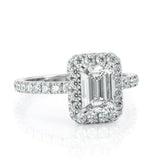 4Ct Emerald Cut Diamond Accent Dual Halo Engagement Ring 14K White Gold Finish