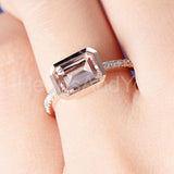 1.5ct Emerald Cut Simulated Peach Morganite Bezel Set Ring 14k Rose Gold Plated
