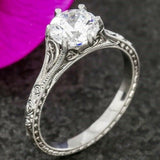 1ct Round Cut Diamond Vintage Solitaire Engagement Ring 14k White Gold Finish