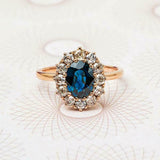 2.7ct Oval Cut Blue Sapphire Engagement Ring Diamond Floral 14k Rose Gold Finish
