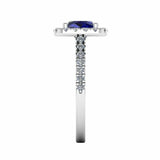 2ct Cushion Cut Blue Sapphire Diamond Halo Bridal Set Ring 14k White Gold Finish