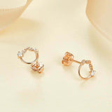 0.05ct Round Cut VVS1D Diamond Leaves Minimal Stud Earrings 14k Rose Gold Finish