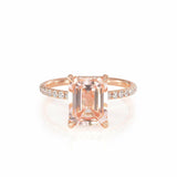 2Ct Emerald Cut Peach Morganite Gatsby Iced Solitaire Ring 14K Rose Gold Finish