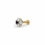0.4ct Round Blue Sapphire Screw On Nose Pin Ring Piercing 14k Yellow Gold Finish