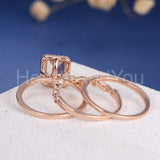 2.5ct Emerald Simulated Morganite Halo Anniversary Trio Set 14k Rose Gold Plated