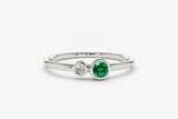 0.4ct Round Cut Green Emerald Two Stone Minimalist Ring 14k White Gold Finish