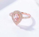 2.25ct Engagement Ring Pear Cut Peach Morganite Dual Halo 14k Rose Gold Finish