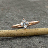 0.5ct Engagement Ring Princess Cut Blue Aquamarine Solitaire 14k Rose Gold Over