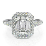 5Ct Emerald Cut Diamond Halo Engagement Split Shank Ring 14K White Gold Finish