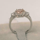 2ct Round Cut Morganite Engagement Ring Diamond Halo Trilogy 14k White Gold Over