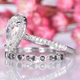 2.5ct Pear Cut Diamond Engagement Ring Halo Bridal Set 14k White Gold Finish