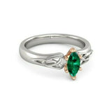 1Ct Marquise Green Emerald Trinity Solitaire Engagement Ring 14K Dual Gold Over