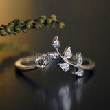 0.3ct Round Moissanite Vine Leaf Chevron Engagement Ring 14K White Gold Plated