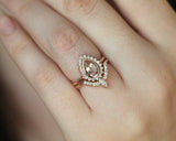2ct Pear Cut Peach Morganite Engagement Ring 14k RoseGold Over Curved Bridal Set