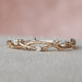0.1ct Round Cut Moissanite Dainty Twig Women Wedding Band 14k Rose Gold Plated