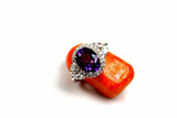 2.2ct Oval Cut Purple Amethyst Diamond Petite Halo Ring 14k White Gold Finish