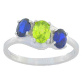 2.35ct Oval Cut Green Peridot Swirl Trilogy Engagement Ring 14k WhiteGold Finish