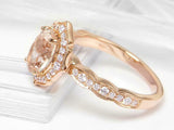 2ct Engagement Ring Oval Cut Peach Morganite Halo Milgrain 14k Rose Gold Finish