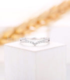 0.2ct Round Cut Moissanite Curved Minimalist Wedding Band 14k White Gold Plated