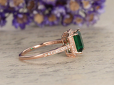 1.3ct Green Emerald Cut Diamond Accents Halo Engagement Ring 14k RoseGold Finish
