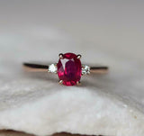 1.2ct Oval Cut Pink Ruby Engagement Ring Diamond Trilogy 14k Rose Gold Finish