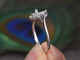 1.3ct Marquise Diamond Engagement Ring Dragonfly Statement 14k White Gold Finish