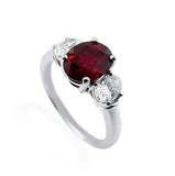 2Ct Oval Cut Pink Ruby Diamond Trilogy Engagement Ring 14K White Gold Finish