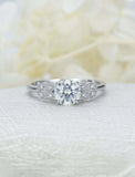 2ct Round Cut Diamond Engagement Ring Leaf Milgrain Accents 14k WhiteGold Finish