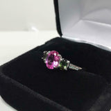 2.2ct Engagement Ring Oval Cut Pink Sapphire Three Stone 14k White Gold Finish